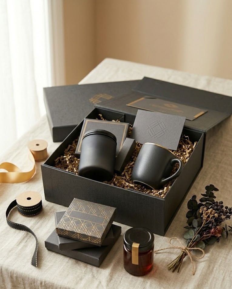 Corporate appreciation gift hamper with premium candle and gourmet items